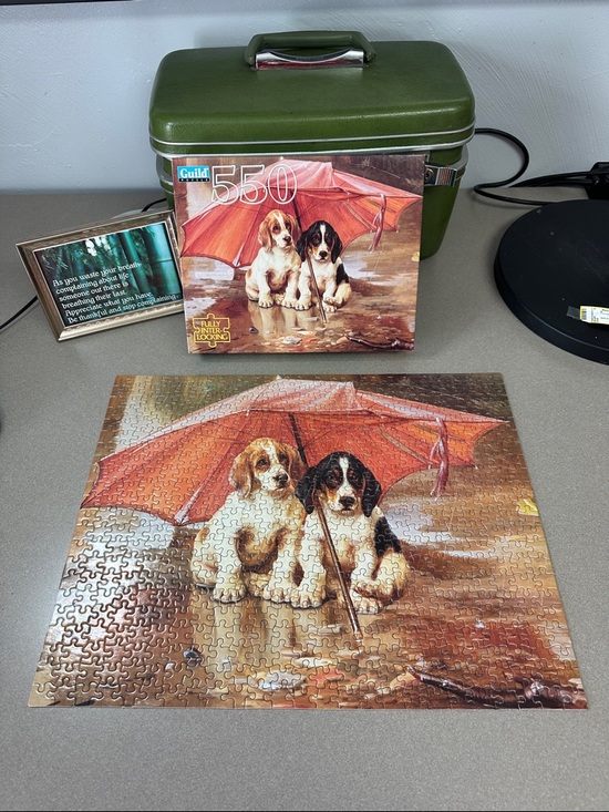 Guild Puzzle Other - Guild 550-Piece Puppies with Umbrella Jigsaw Puzzle - Orange/Brown